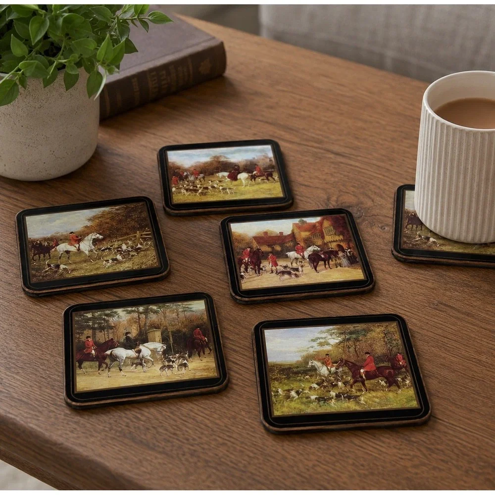 VTG Set 6 Pimpernel Placemats Cork‎ Backed English Fox Hunt/Equestrian New
